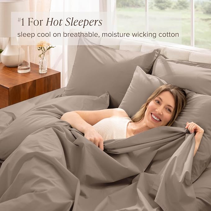 Bare Home 100% Organic Cotton Twin XL Sheet Set - Crisp Percale Weave - Lightweight & Breathable - Bedding Sheets & Pillowcases (Twin XL, Taupe)