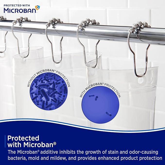 Kenney MB61122PK2 Microban Protected Lightweight 2.8 Gauge Waterproof PEVA Shower Curtain Liner with Durable Eyelet Hang Holes and Weighted Magnetic Hem for Bathroom, 70" W x 72" H, Clear, 2-Pack