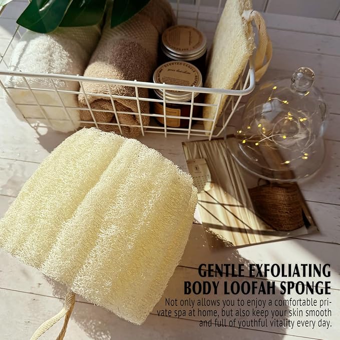 Natural Shower Loofah Sponge, Bath Exfoliating Loofa Body Scrubber, Soft and Easy Foaming Spa Luffa Sponges (2Pack)