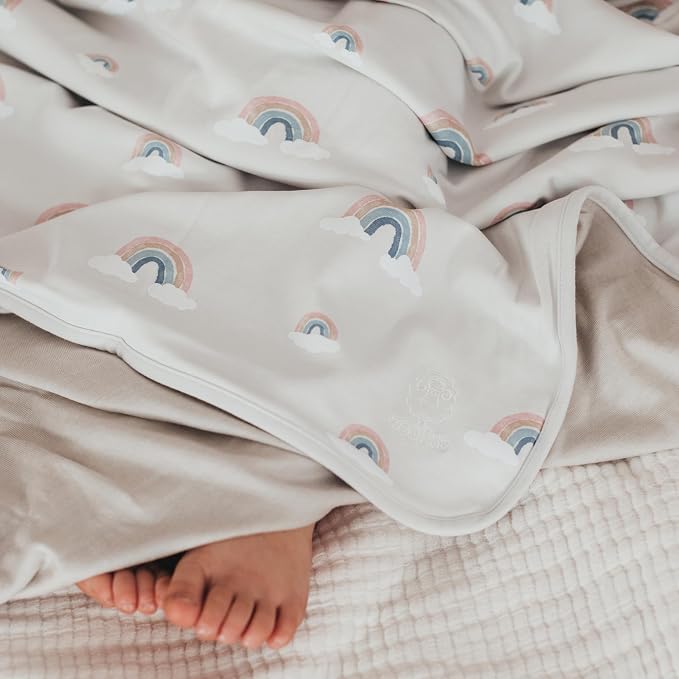 Woolino Toddler Blanket - Merino Wool and Organic Cotton Baby Blanket for Girls and Boys - 4 Season - 52.5” x 40” - Rainbow