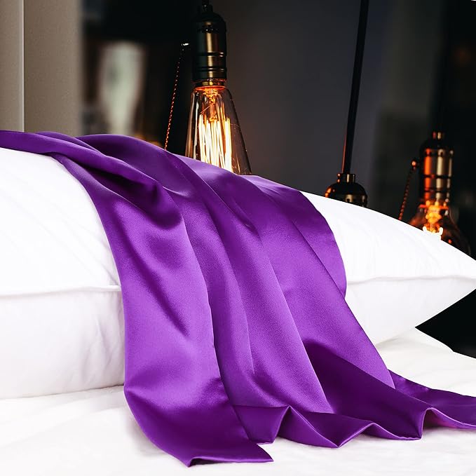 uxcell 1 Pack 100% Charmeuse Pure Silk Pillowcase for Hair and Skin, 350TC 19 Momme Soft Breathable Pillow Case with Hidden Zipper, Purple Standard(20x26inch)