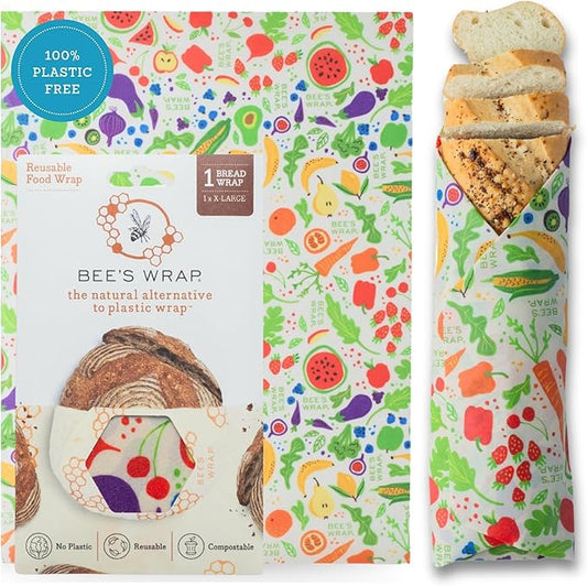 Bee's Wrap Beeswax Wraps for Bread - Beeswax Bread Wrap for Sourdough & Bread Storage - Plastic Free Made in USA Reusable Natural Food Wrap - Garden Party