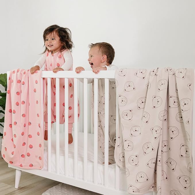 Woolino Toddler Blanket - Merino Wool and Organic Cotton Baby Blanket for Girls and Boys - 4 Season - 52.5” x 40” - Teddy Bear