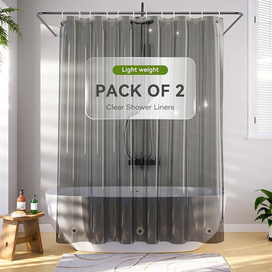 Clear Black Shower Curtain Liner 72x72, 2 Pack Lightweight Plastic Shower Liner PEVA 72 x 72 Waterproof Shower Curtains for Bathroom with 3 Strong Magnets and Rustproof Grommets