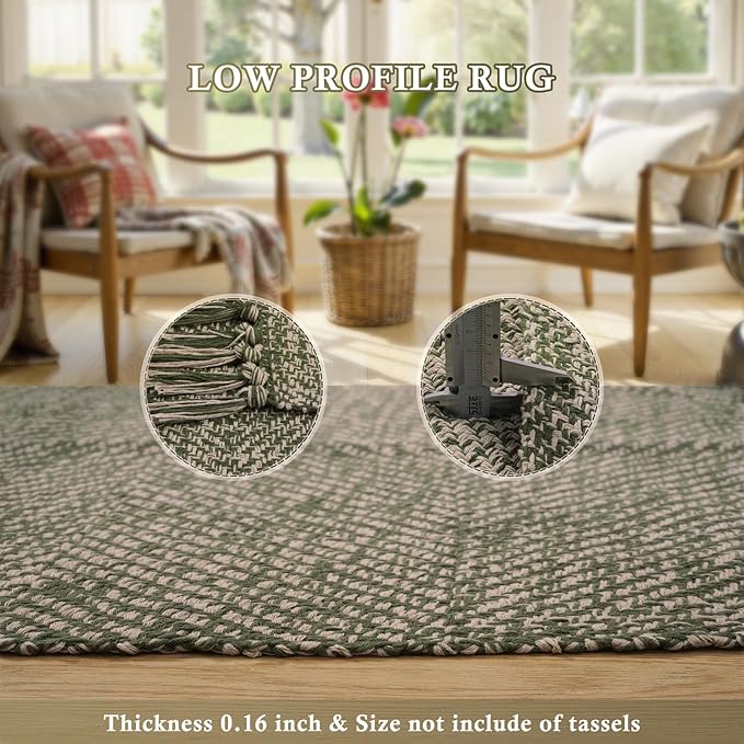 Collive Washable Runner Rugs for Hallways, 2' x 5' Natural/Green Entryway Runner Rug Soft Hand-Woven Contemporary Modern Laundry Room Indoor Carpet for Bathroom Bedroom Kitchen Front Door