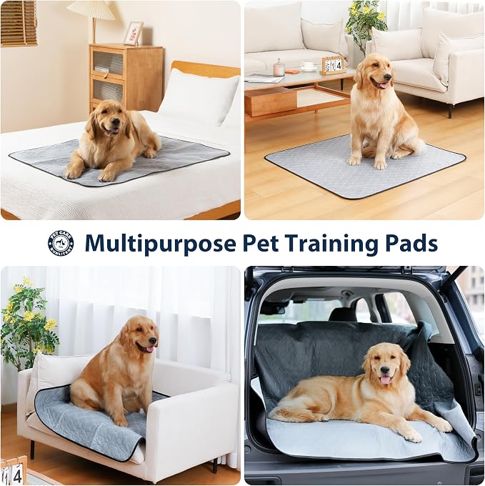 Washable Pee Pads for Dogs, Reusable Puppy Pads 48x65, 3 Pack, White Grey | Reusable, Fast Absorbent, Waterproof, Non-Slip, For Whelping, Training, Incontinence & Potty, For Dog Playpen, Crate, Car