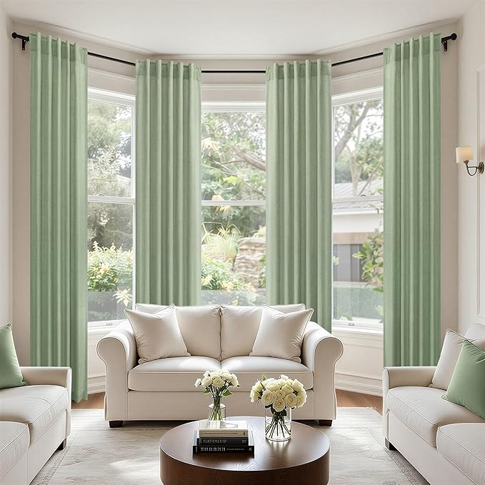 Pitalk Light Sage Curtains 38 Inch Wide for Windows 2 Panels Back Tab Pocket Semi Sheer Linen Light Filter Lightweight Avocado Green Curtains for Bedroom Living Room Closet Doors Width 38 x 63 Length