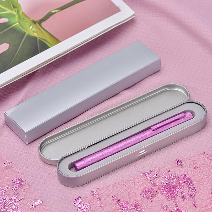 Hongdian 1851 Forest Fountain Pen Pink Ice Flowers, Bent Nib Classic Design with Converter and Metal Pen Case