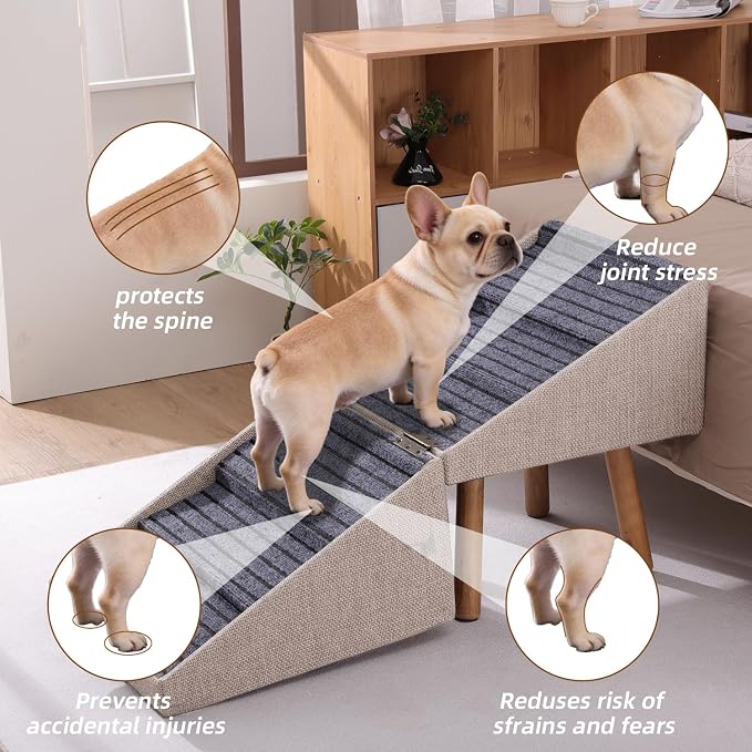 Dog ramp for Small Dogs, 2-in-1 Pet Steps & Ottoman - Foldable Dog ramp for Couch, Non-Slip Wooden Pet ramp for Puppy Senior Injured Dogs (Light Beige, XXL(21.06H))