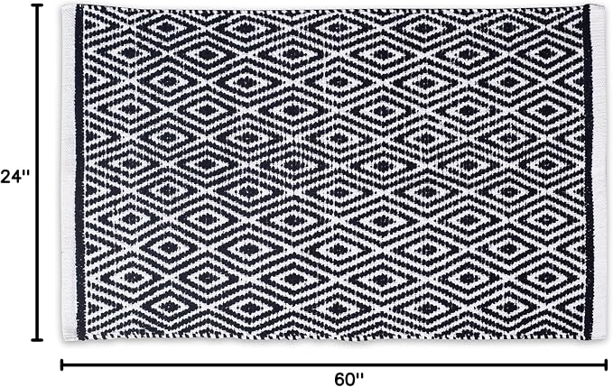 Chenille Cotton Diamond Runner Rug 2x5 Feet - Navy, Reversible Washable Soft Floor Runners Ideal for Kitchen, Hallway, Bedroom, Bathroom | Blue Farmhouse Boho Indoor Use Rugs for Patio Décor