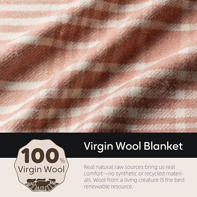 Molithe 100% Wool Blanket, 62" x 86", Warm, Thick, Washable, Military | Great for Camping, Outdoors, Sporting Events, Survival Kits VelvetPink