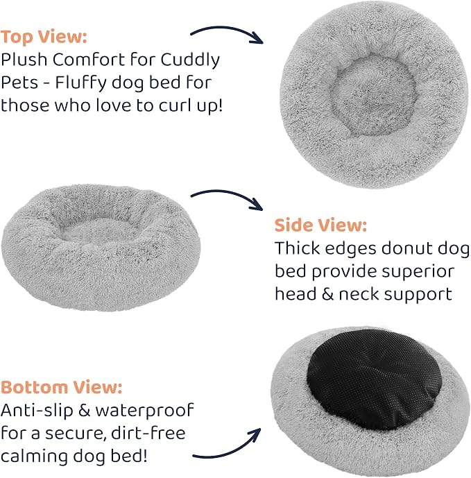 Donut Dog Bed - Premium Comfort for Anxiety Relief - Fluffy & Calming Design with Ultra-Plush Support | Cozy Round Dog Bed with Super Soft Circle Style (Grey, Large)