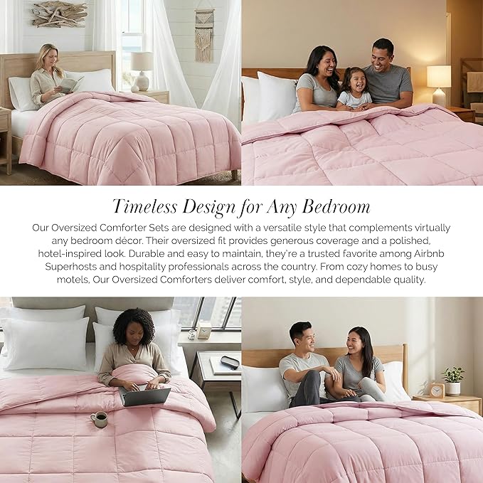 Southshore Fine Living, Inc. Twin Comforters, Oversized Bedding, Down-Alternative Pink Comforter Twin Size, Fluffy Comforter for Dorm Room, Pet Hair Resistant Bedding, Pastel Pink Comforters