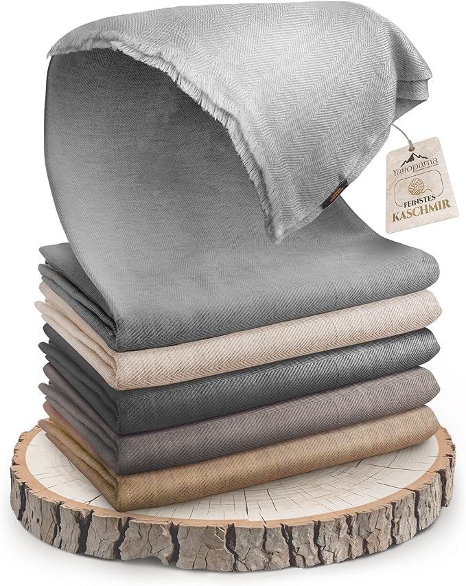 Cashmere Blanket – Hand Woven 100% Pure Wool Throw Blanket, 135 x 270 cm – Fine Herringbone Pattern Cozy, and Soft Blanket for Bed, Sofa, or Couch - Made in Nepal