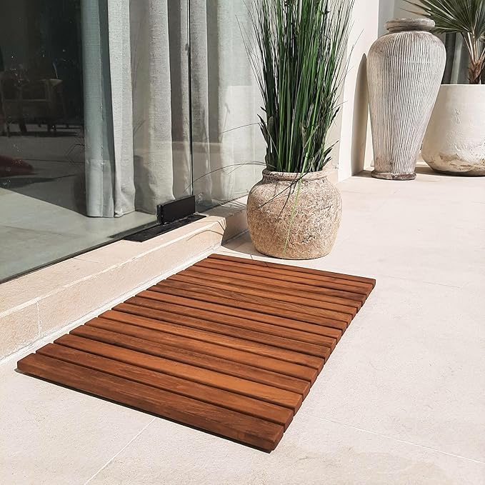 Nordic Teak 100% Solid Teak Wood String Mat - Indoor and Outdoor Use - Non-Slip Wooden Platform for Sauna, Pool, Hot Tub Flooring Decor and Protector (Oiled Finish, 23.62" x 15.75")