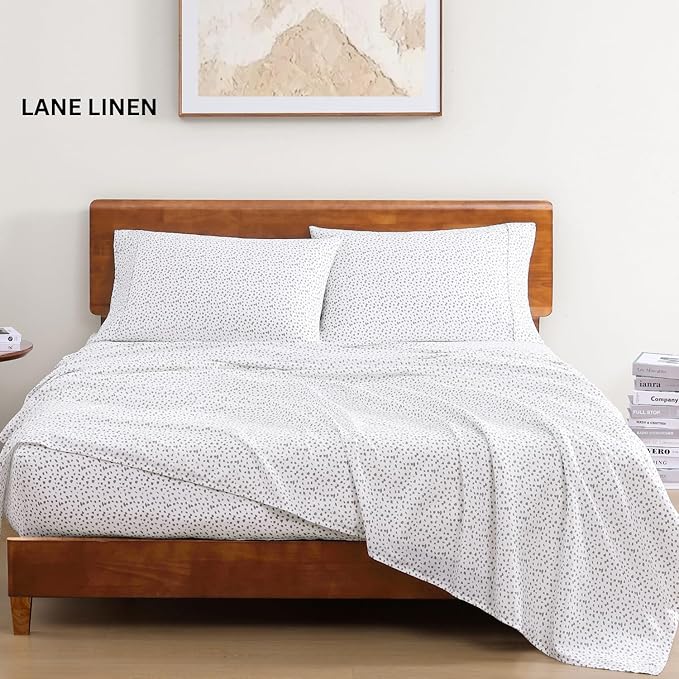 LANE LINEN 100% Organic Cotton Twin Bed Sheets, Mercerized Cotton Fully Elasticized Reinforsed Seam in Fitted Sheets Pocket Low Pill Fade Resistant Printed Sheets Twin Size Bed- Haze Grey