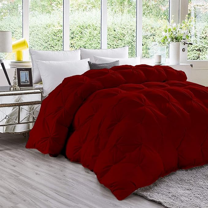 Hypoallergenic 1000-TC Pinch Pleated Down Alternative Comforter Oversized Queen Size 98 x 98 Inches 1pc Comforter & 2 pcs Pillow Covers, 700 GSM & All Side Corner Tabs 100% Egyptian Cotton