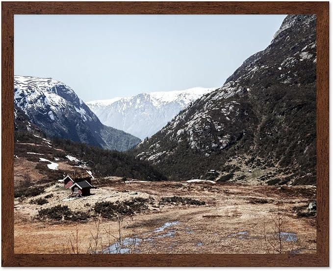 Monem Art Scandinavian Mountain Cabin Landscape Photography Print - Nordic Nature Scenic Art Poster - Wall Decor for Living Room, Bedroom or Office - 8x10 Brown Framed Wall Art by Mareike Bohmer