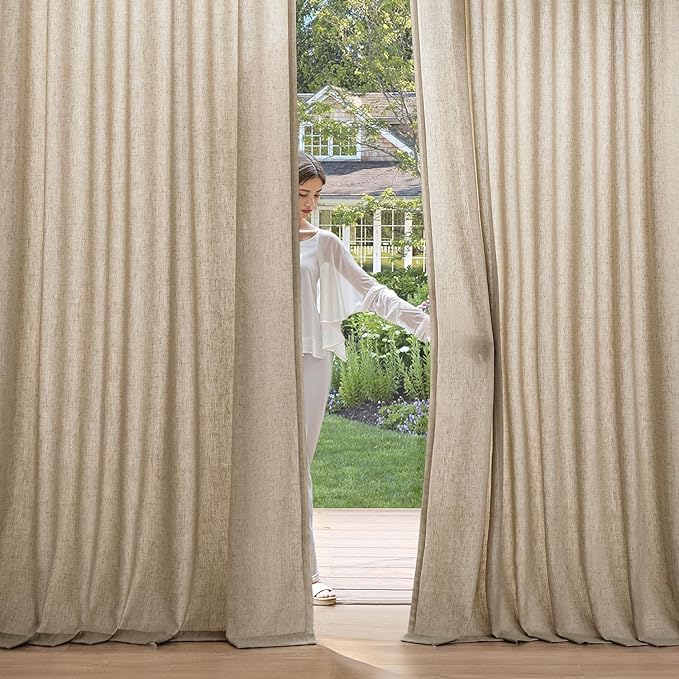 MIULEE Non-See-Through Privacy Linen Curtains 2 Panels, Light Filtering Window Curtains Farn House Textured Back Tab Semi Sheer Drapes for Bedroom Living Room, 52 x 90 Inches Long, Copper Brown