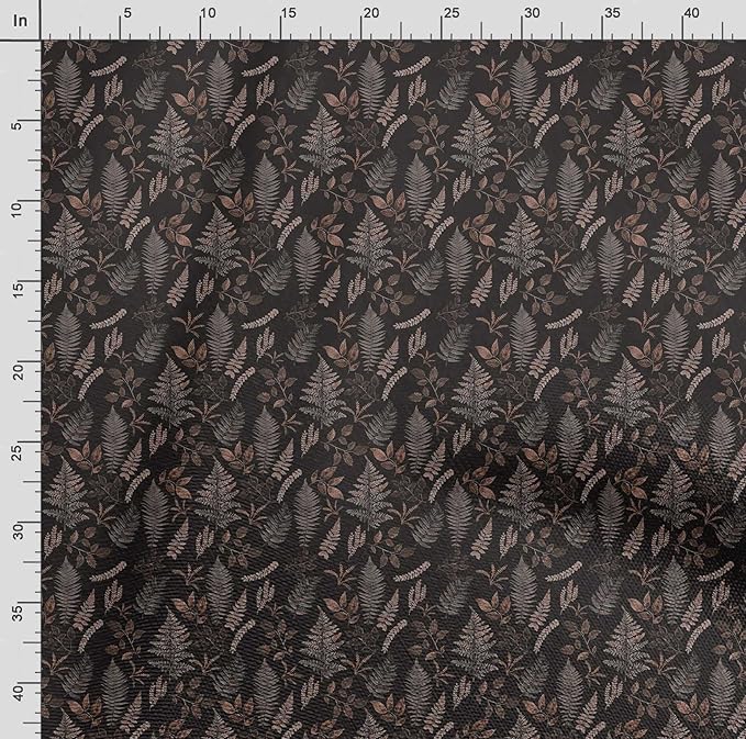 Soimoi Leaves Print - Black, Viscose Rayon Fabric Material - 42 Inch Wide, 1 Yard, Unstitched Material for Dresses, Blouses, Skirts, Sleepwear, Kids Clothing
