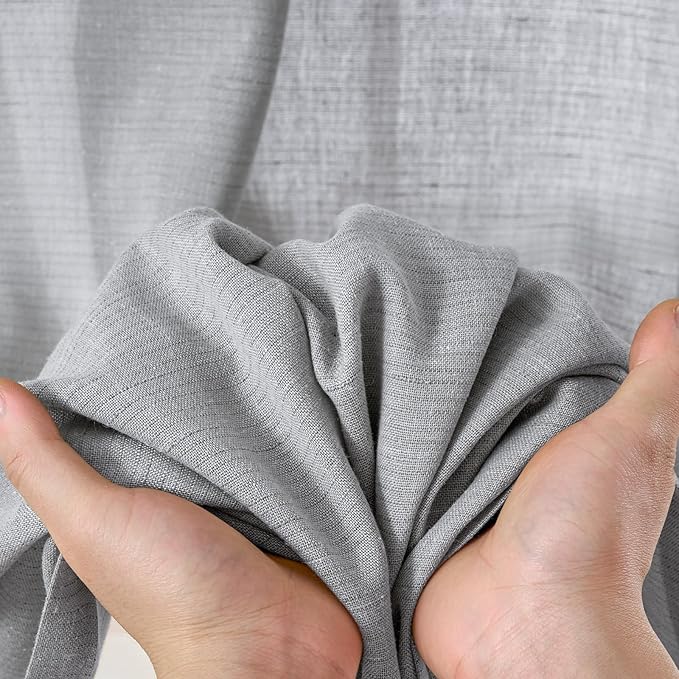 jinchan Grey Linen Blend Curtains 63 inch Length 2 Panels for Bedroom Living Room, Semi Sheer 50 inch Wide Farmhouse Cottage Core Style Drapes with Rod Pocket Back Tab(50W x 63L, Grey)