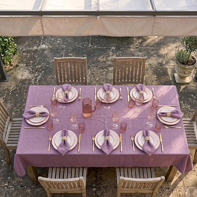 Solino Home Linen Tablecloth for Rectangle Tables 60 x 144 Inch - 100% Pure Linen Mulberry Table Cloth - Fete, Machine Washable Cloth Tablecloth for Summer
