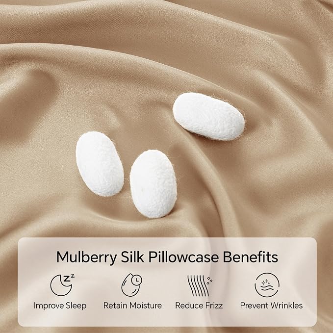 INFIIXSO Mulberry Silk Pillow Cases King Size Set of 2, Silk Pillowcase with Hidden Zipper 20"x36", Extraordinary Smooth and Soft Pillow Case for Hair and Skin(Champagne, 2 Pack)