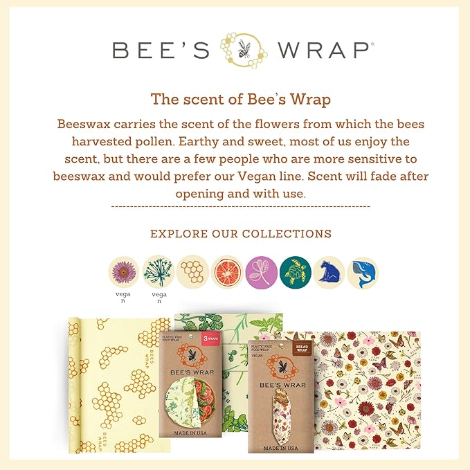 Bee's Wrap Beeswax Wraps for Food - 3 Pack of Assorted Beeswax Wraps - 2 Medium & Sandwich Wrap - Plastic Free Made in USA Reusable Natural Food Wrap - Ocean