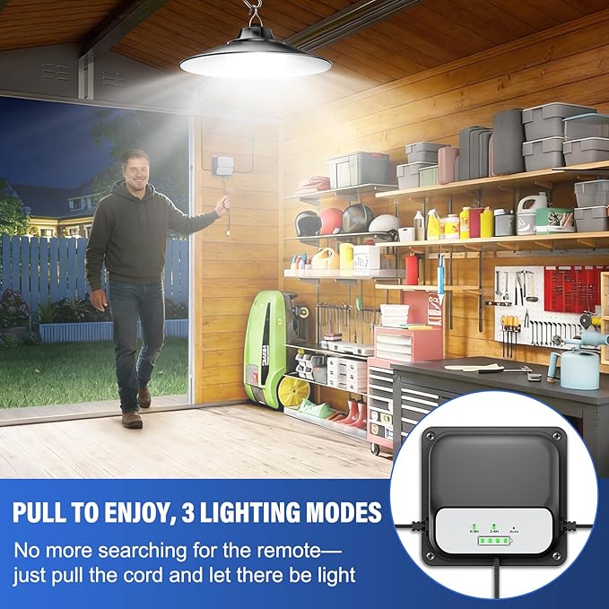 Otovoda Solar Shed Light Indoor Outdoor,2000LM Daytime Available Pendant Light with Pull String, 3 Lighting Modes, IP65 Waterproof, Dusk to Dawn Outdoor Light for Barn Home Chicken Coop Gazebo Garage