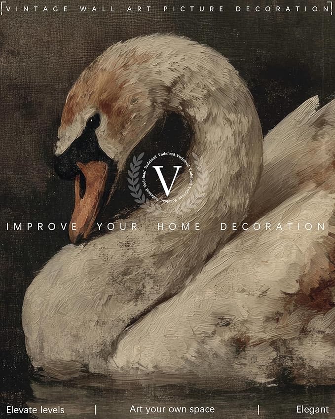 Vintage Swan Wall Art, Minimalist Elegant Swan Canvas Wall Decor, Neutral Animal Artwork Art Prints Room Decor, Cottagecore Classic Bird Art for Bedroom, Living Room, Bathroom, Lake House - 8x10Inch Unframe