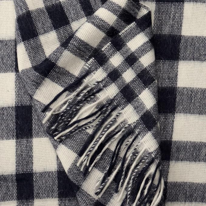 Superfine Alpaca Wool Throw Blanket - Lightweight Alpaca Merino Wool Throw Blankets | Soft Peruvian Alpaca Blanket Wool Blanket Scottish Design 70" x 60" (Black/White)