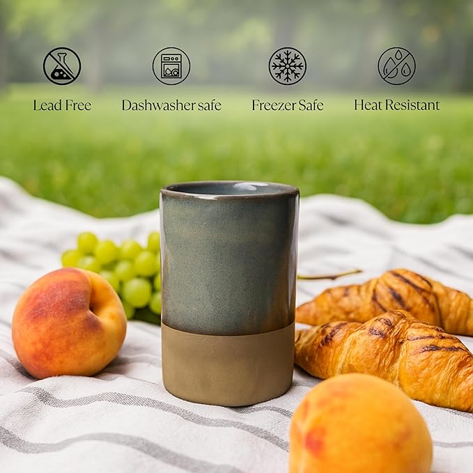 Handmade Ceramic Coffee Mug 12 oz – Handleless Stoneware Cup for Coffee, Tea & Latte – Modern Minimalist Design, Microwave & Dishwasher Safe – Gift Mug for Home & Office (Set of-6)