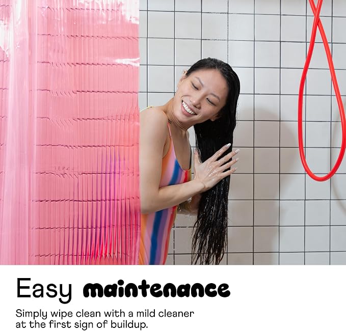 Sproos! - Fluted Shower Liner Pink 72" x 72" - Prevent Water Splashes - Modern Stylish Design - Eco-Friendly Material - Easy Maintenance Durable Long-Lasting