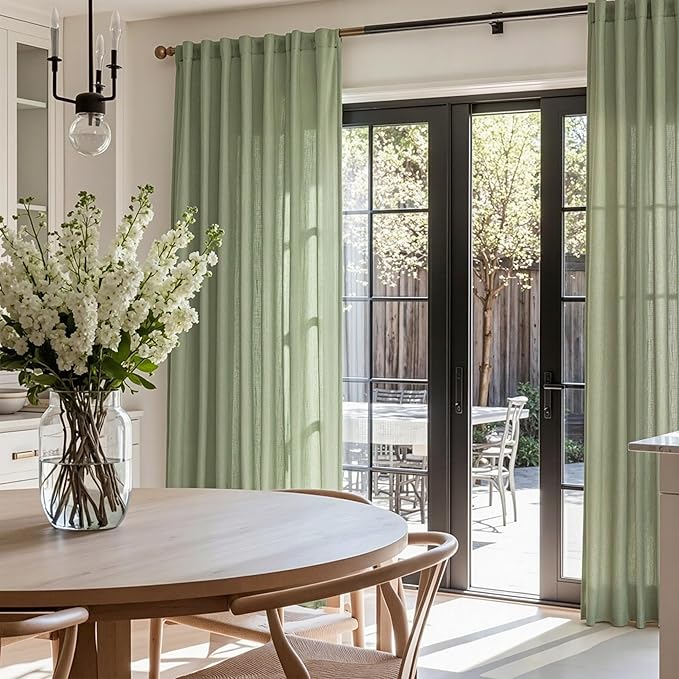 MYSKY HOME 108 Inches Long Sage Green Sheer Curtains for Living Room 2 Panel Sets Light Filtering Window Drapes for Sliding Door Back Tab Draperies Floor to Ceiling Curtains Soft, 50" Wide