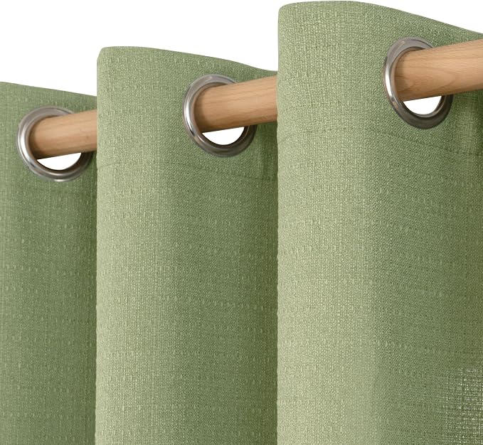 LAMIT Natural Linen Thermal Curtains for Living Room, Grommet Thick Light Reducing Curtains Window Light Filtering Panels for Bedroom/Farmhouse, Set of 2 Panels, W52 x L72, Sage Green