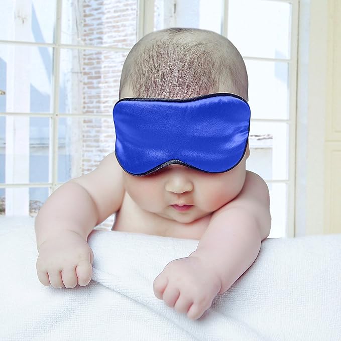 100% Natural Silk Sleep Eye Mask Kids, Cute Night Sleeping Mask with Adjustable Elastic Strap for Newborn (Baby Blue Small)