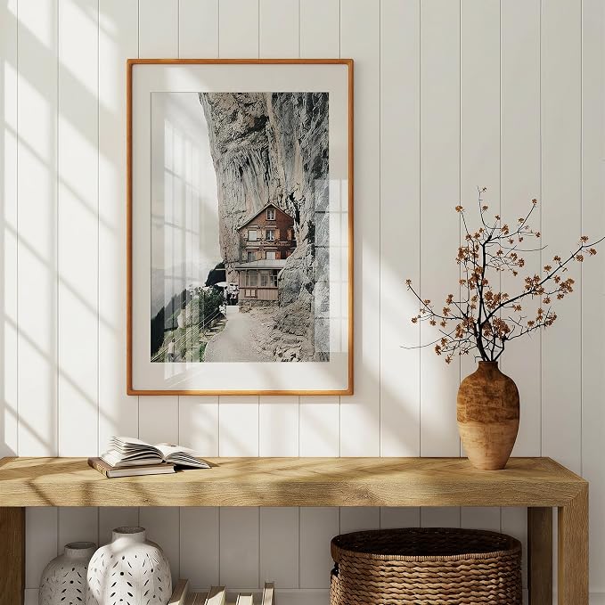 24x36 Poster Frame, USA-Sourced Teak Wood Picture Frame Wall Mounted, 24x36 Poster Frame with High Tempered Glass, 24" x 36" Picture Frame Matted to 20x30 Photo for Wall Decoration, 1 Pack
