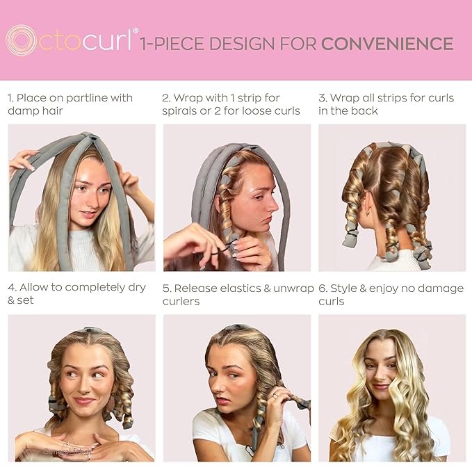 Octocurl No Headband Heatless Hair Curler – Soft Octopus Curling Wrap for Overnight Curls, Spiral, Loose, Beach Waves, Damage-Free Styling for Long Hair (QMax - Mauve)