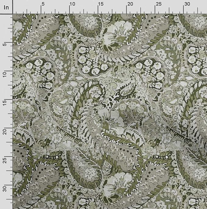 Soimoi Silky Satin Fabric Material, 1 Yard - 42" Inch Width, Green - Asian Print - Soft Shiny Fabric for Dress, Pillowcases, Pajamas, Evening Dress, DIY