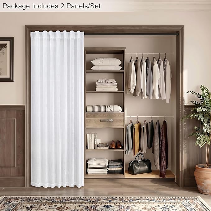 Pitalk White Sheer Curtains 80 Inch Length for Living Room 2 Panel Back Tab Rod Pocket Rustic Modern Farmhouse Semi Privacy Linen Drapes Pleated Curtain for Bedroom Playroom Wide 52x80 Long Curtains
