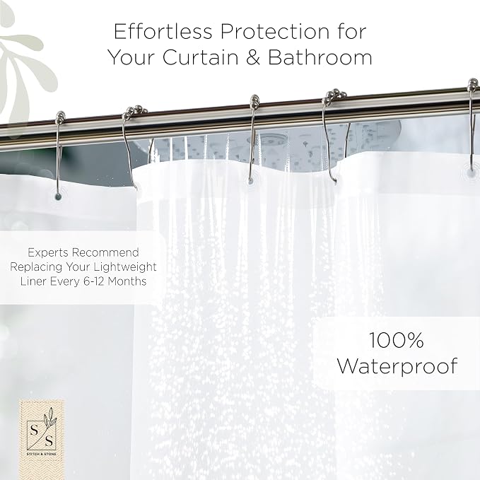 Stitch & Stone Shower Curtain Liner, Premium Lightweight Durable Waterproof 4g PEVA for Bathroom with Weighted Magnets, Standard Size 70" x 72", Frosty 1 Pack