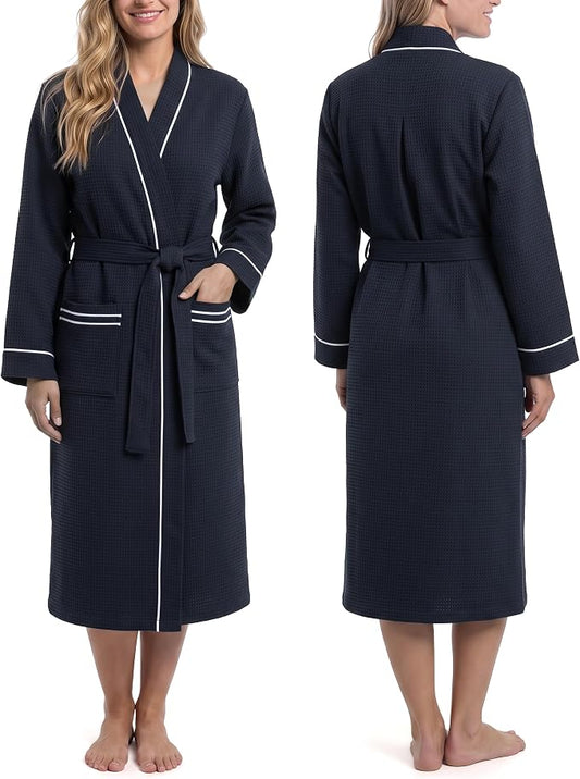 NY Threads Cotton Blend Waffle Robes for Women Full-Length Bathrobe