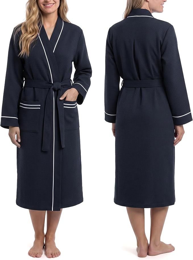 NY Threads Cotton Blend Waffle Robes for Women Full-Length Bathrobe