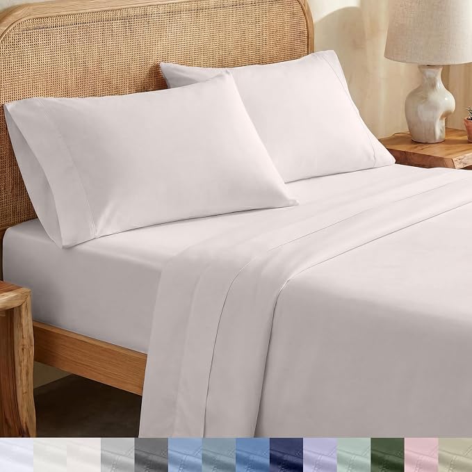 California Design Den Extra Long Twin Sheets Set - 100% Organic Cotton Bed Sheets, Crisp Percale, Deep Pockets, Breathable and Durable Bedding Set - Stone (True Beige)
