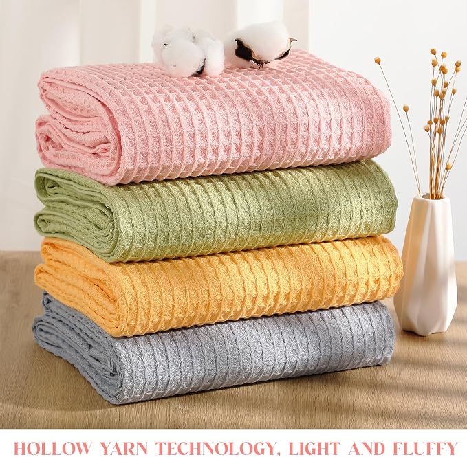 SmoothNovelty 4 Pack 100% Cotton Waffle Bath Towels 30 x 57 Inch Oversize Waffle Weave Towel Quick Dry Absorbent Soft Lightweight Blanket for Bathroom Shower Spa Yoga Beach Pool Travel, Colorful