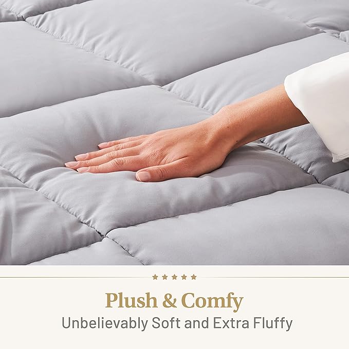 Lavish Comforts® Grey King Comforter – Fluffy Down Alternative Duvet Insert, Light Grey Comforter, All-Season Bedding, Hypoallergenic, Machine Washable, King Duvet Insert w/Corner Loops