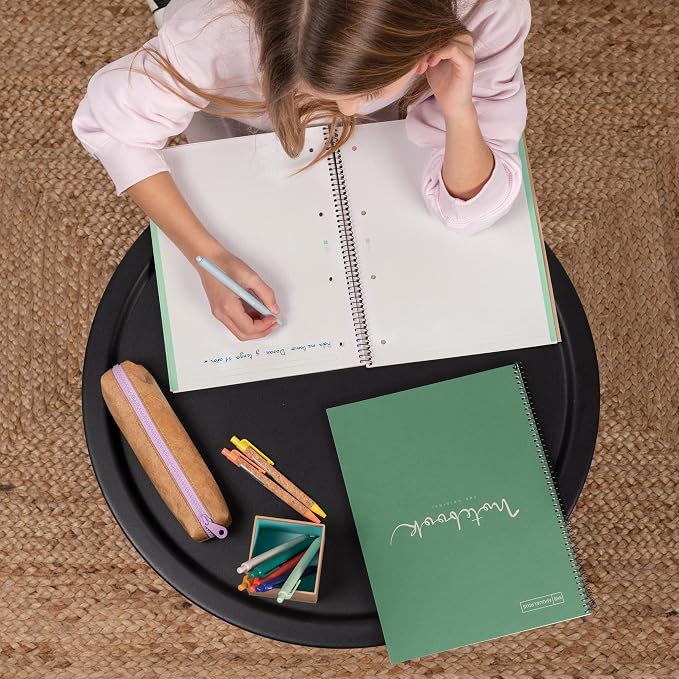 Miquelrius - Recycled Notebook A4, 80 Sheets of 80 g/m², Horizontal Ruled 7 mm, Recycled Paper (Reclaimed Post-Consumption), 1 Colour Strip, 4 Drills, Recycled Cover, Eco Mint