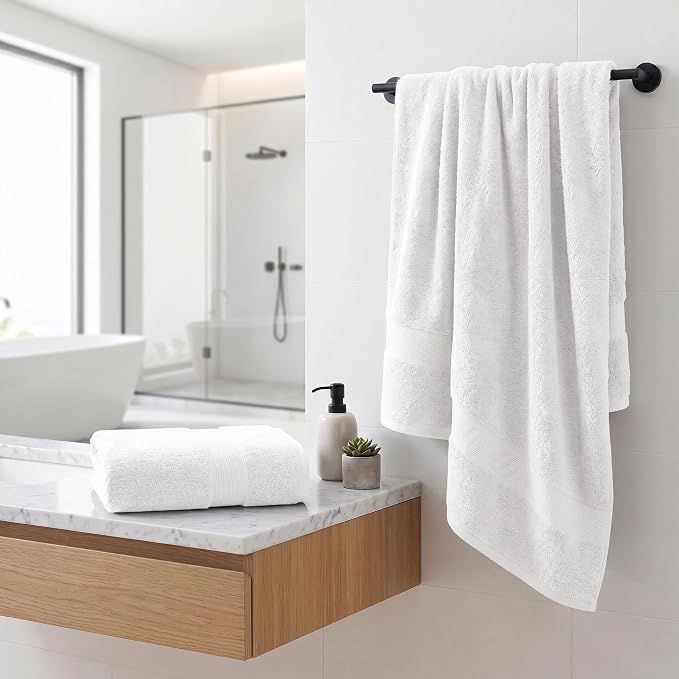 Superior 100% Organic Cotton Bath Towel Set of 3, Daily Use for Bathroom, Guest Bath, Quick Dry, Spa, Resort Towels, Absorbent, Home Essentials, 3-Piece Bath Towels, Oregon Collection, White