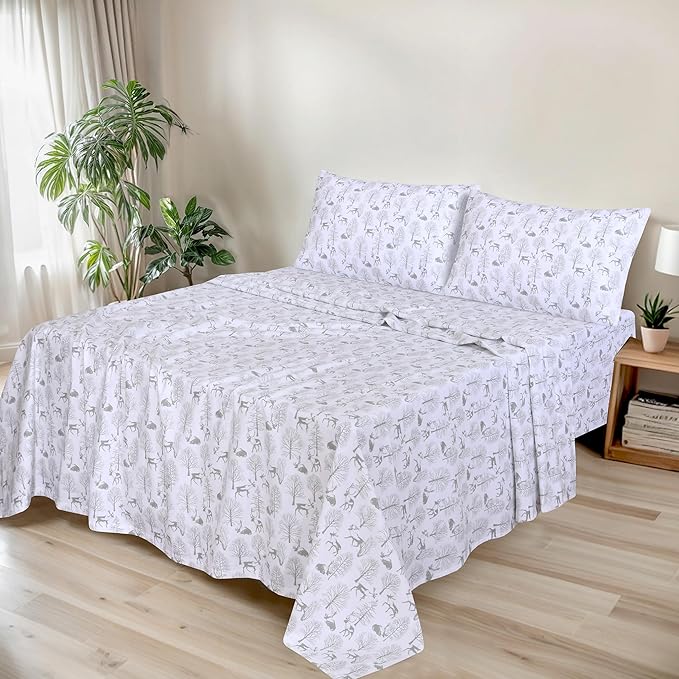RUVANTI Flannel Sheets Full Size - GOTS Certified 100% Organic Cotton, 4 Piece Warm, Soft & Breathable Set, Deep Pocket Snug Fit, Double Brushed Cozy All Season Bedding, Reindeer Rush