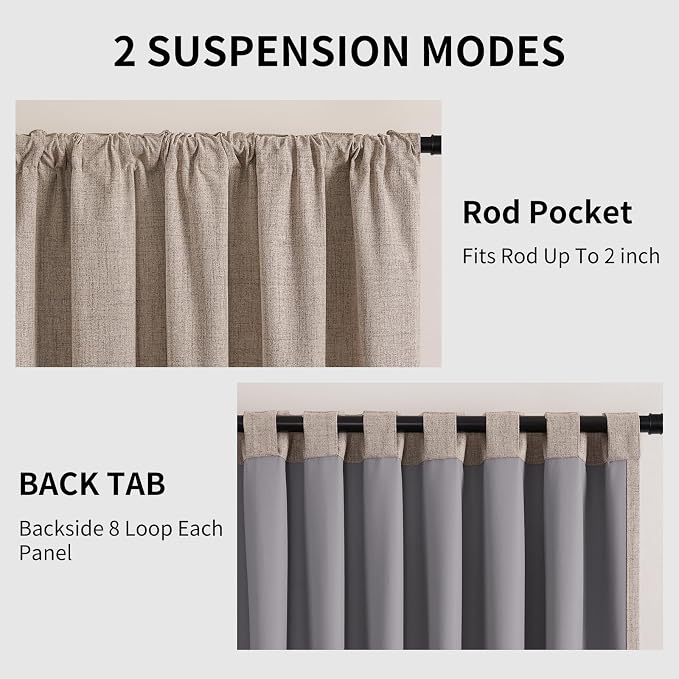 CUCRAF Custom 100% Total Blackout Curtains, Linen Back Tab and Rod Pocket Curtain for Living Room Bedroom, Light Blocking Drapes Thermal Insulated 1 Panel (Custom Size, Color)